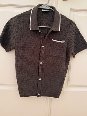 KITH KIDS XL OLIVE BROWN JACQUARD KNIT POLO